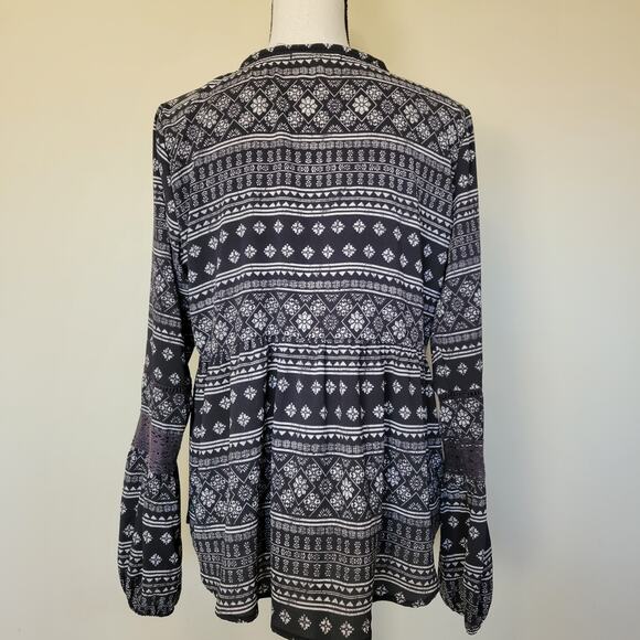 Hint Of Mint Sz L Peasant Boho Long Sleeve Pullover Top Crochet Lace Tassled - Picture 6 of 14